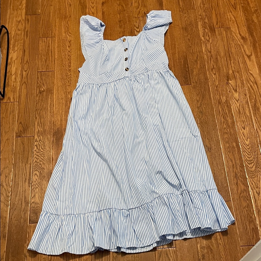 SHEIN Light Blue Striped Ruffle Dress